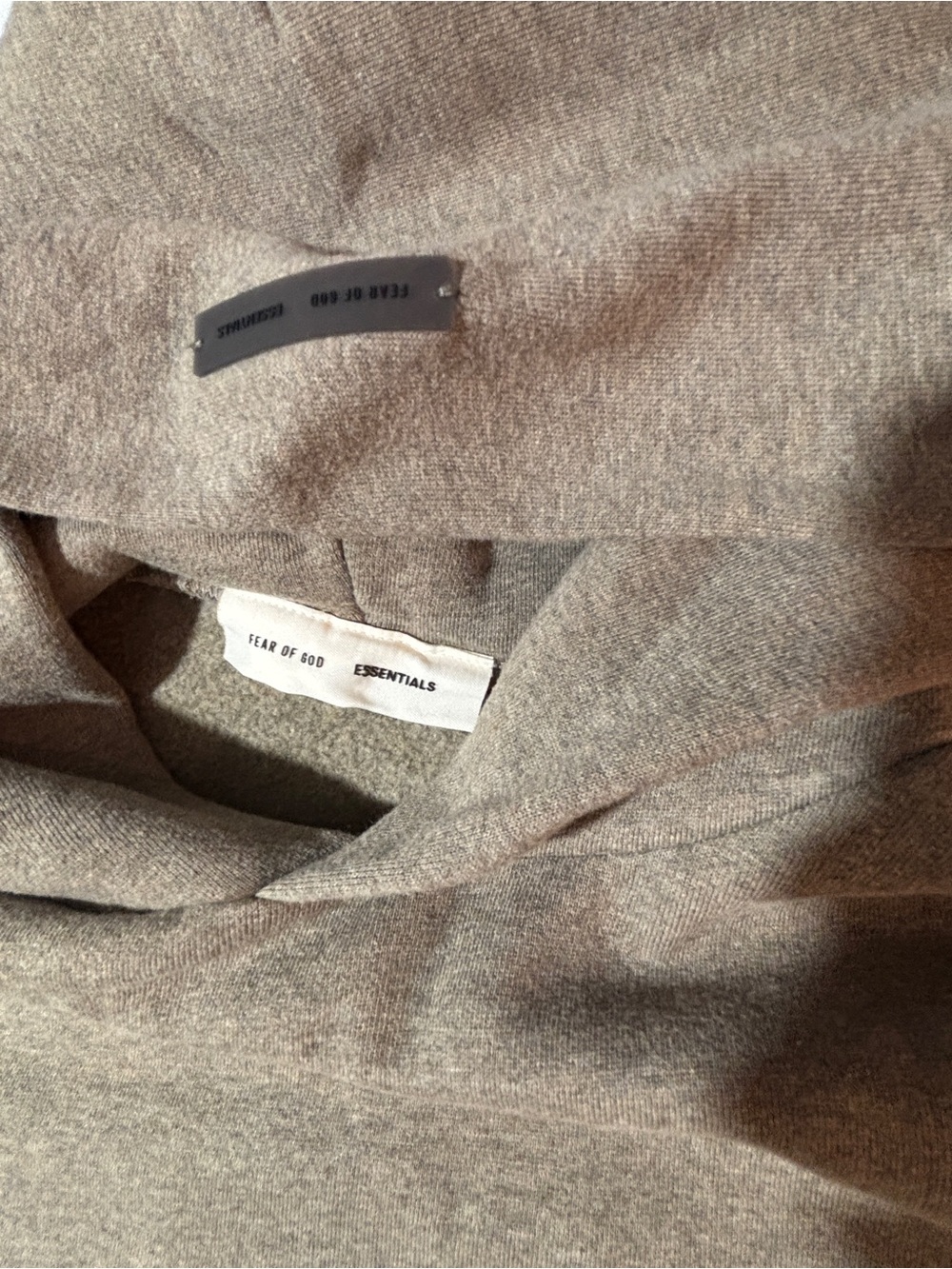 Fear of God Essentials Oversized Pullover Hoodie Taupe Size Large - Picture 3 of 7